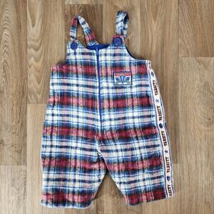 Vintage Varsity Flannel Quilted Plaid Overalls Blue Red White Sporty Bib Toddler